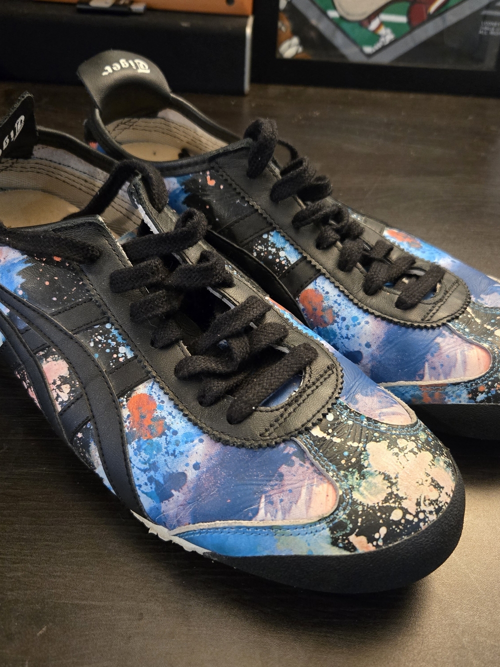 RARE LIMITED Onitsuka Tiger Mexico 66 Blue Abstract Paint Splatter Mens Size 10